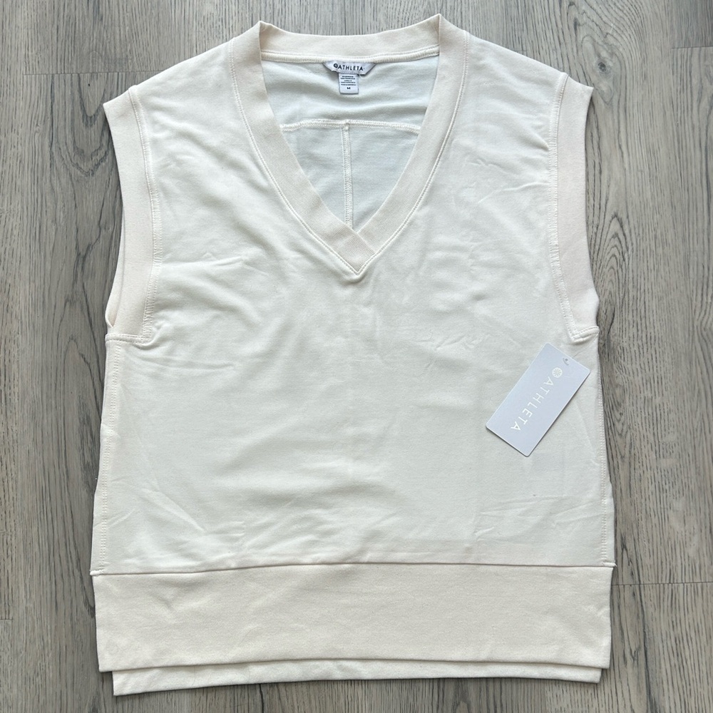 Athleta Retroterry V-Neck Sweatshirt Tee Ivory White Size M